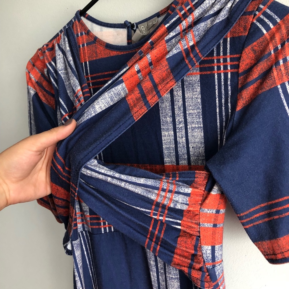 ASOS Long Sleeve Plaid Dress Blue and Orange - Picture 4 of 7